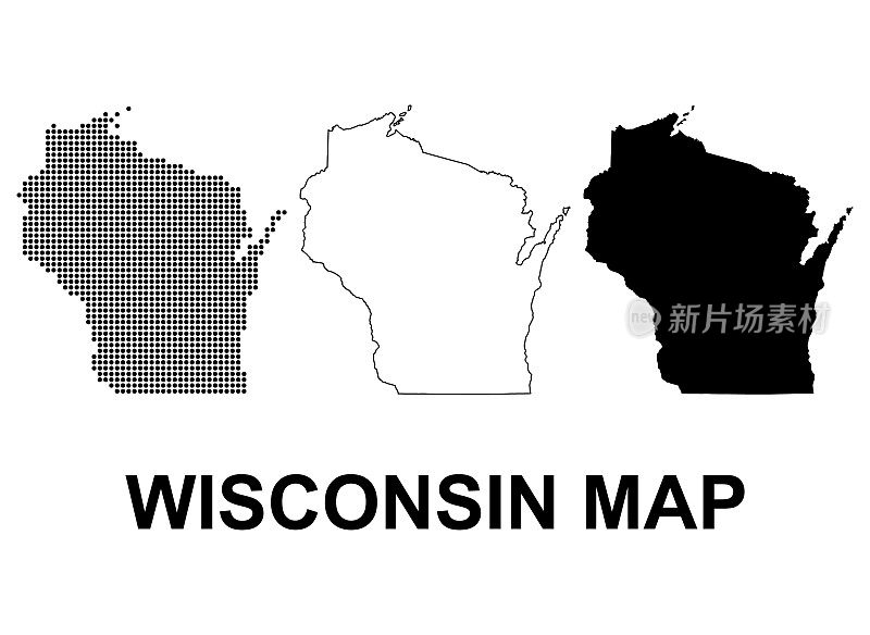 美国威斯康辛州地图。平面概念图标符号矢量插图
