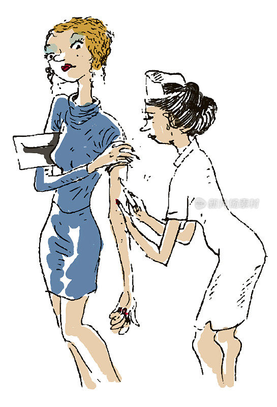 女护士给一名妇女注射疫苗
