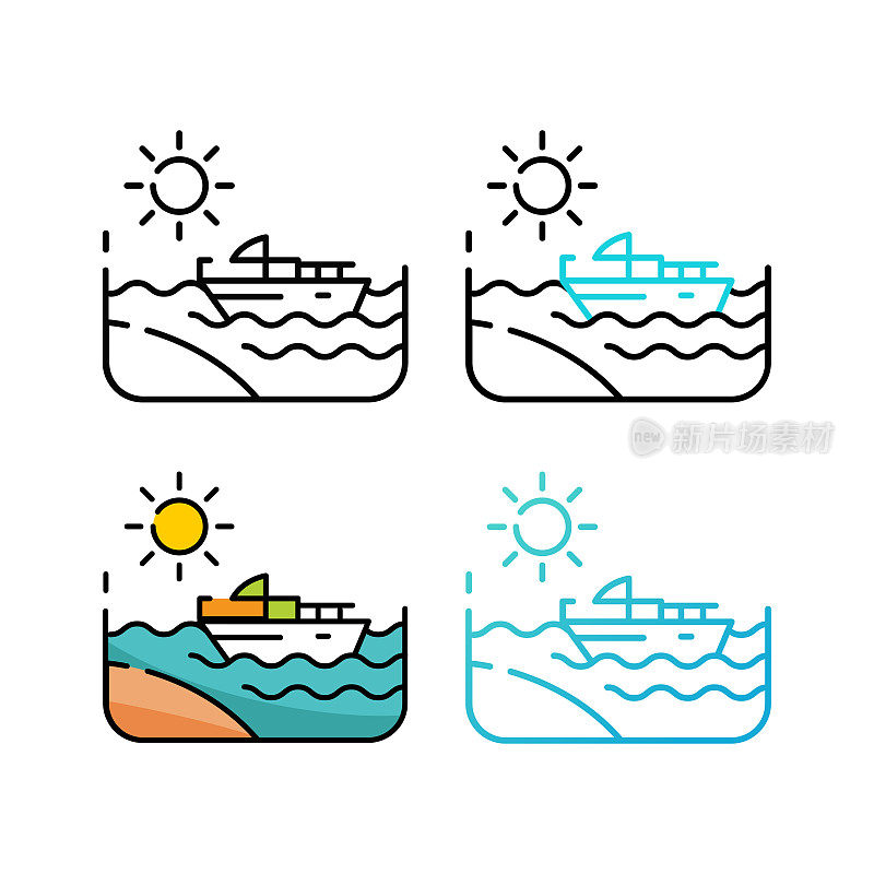 游艇图标设计在四个变化的颜色