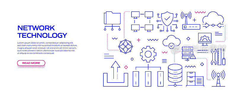网页、标题、小册子、年报及书籍封面的网络技术相关线条风格横幅设计