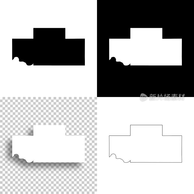 佩恩县，俄克拉荷马州。设计地图。空白，白色和黑色背景