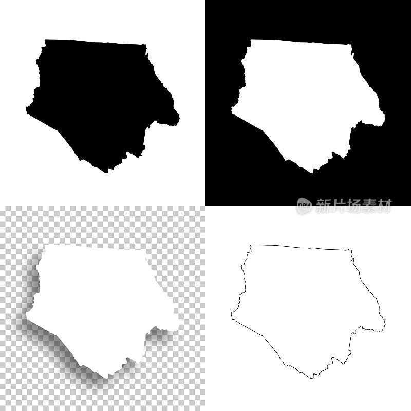 北卡罗来纳州的阿什县。设计地图。空白，白色和黑色背景