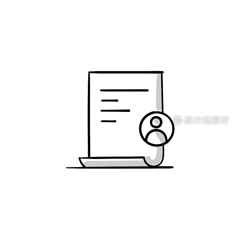 个人文档素描涂鸦矢量线图标与可编辑的笔画。Icon适用于网页设计、移动应用、UI、UX和GUI设计。