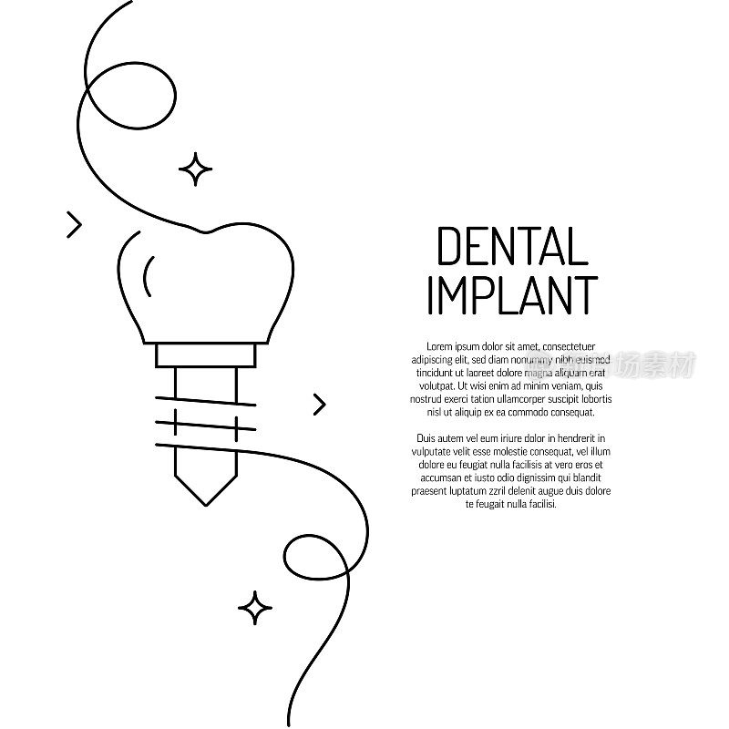 牙种植体图标的连续线条绘制。手绘符号矢量插图。