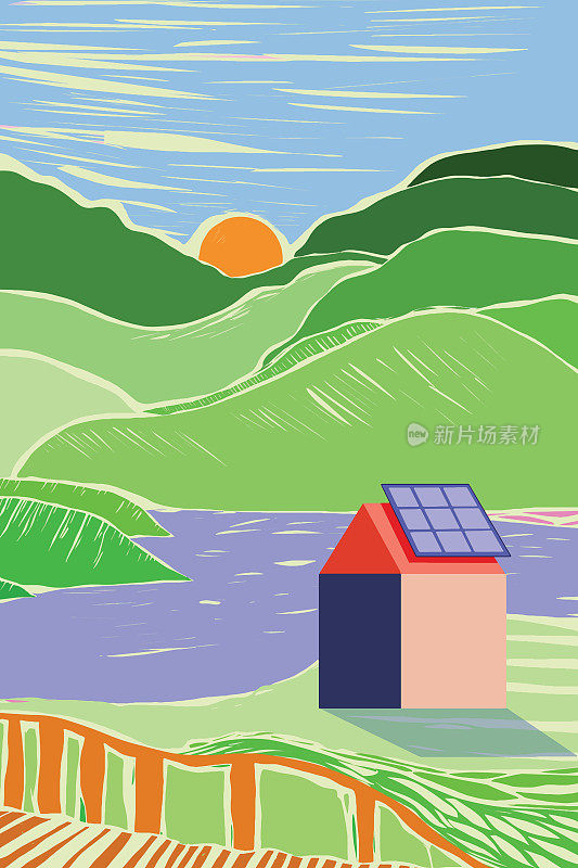 拥有太阳能电池板的可持续村庄