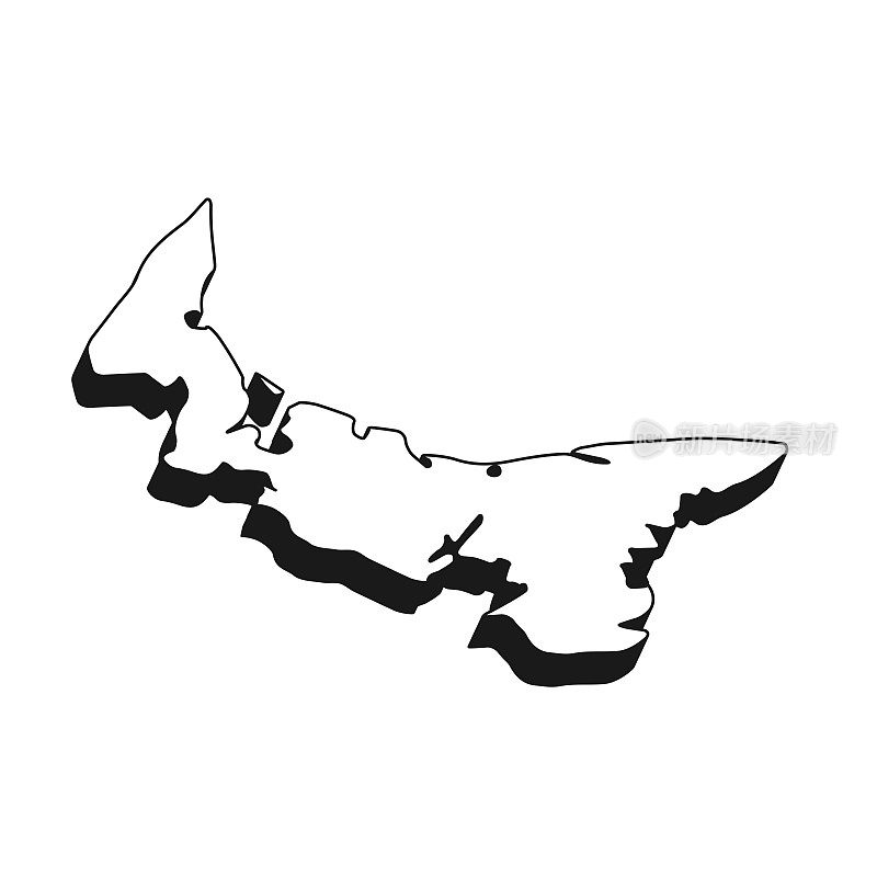 爱德华王子岛地图，黑色轮廓和阴影在白色背景上