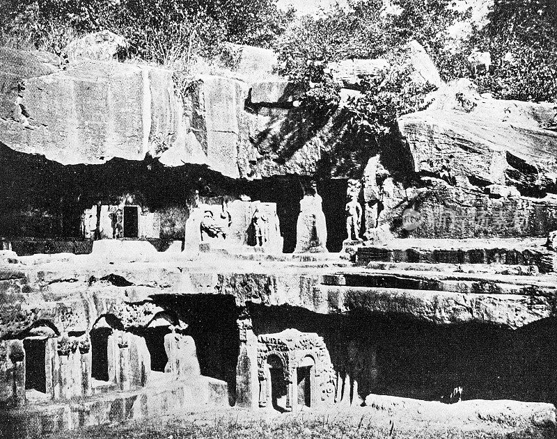 1895年印度的人物和地标:洞穴寺庙，Khandagiri
