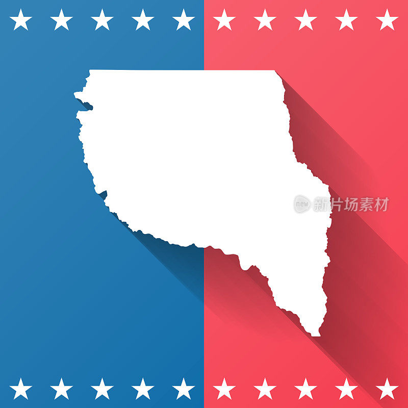 德克萨斯州纳科多奇县。地图在蓝色和红色的背景