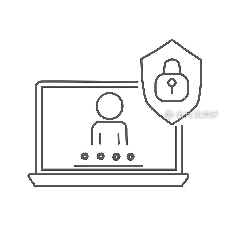 网络安全图标，保护数据用户，登录访问隐私，安全信息访问，解锁配置文件社交。