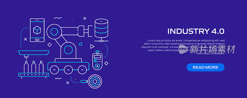 工业4.0相关的线条风格横幅设计网页，标题，宣传册，年度报告和书籍封面