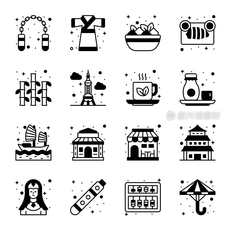 中国新年和文化图标集现代设计风格，易于使用和编辑矢量