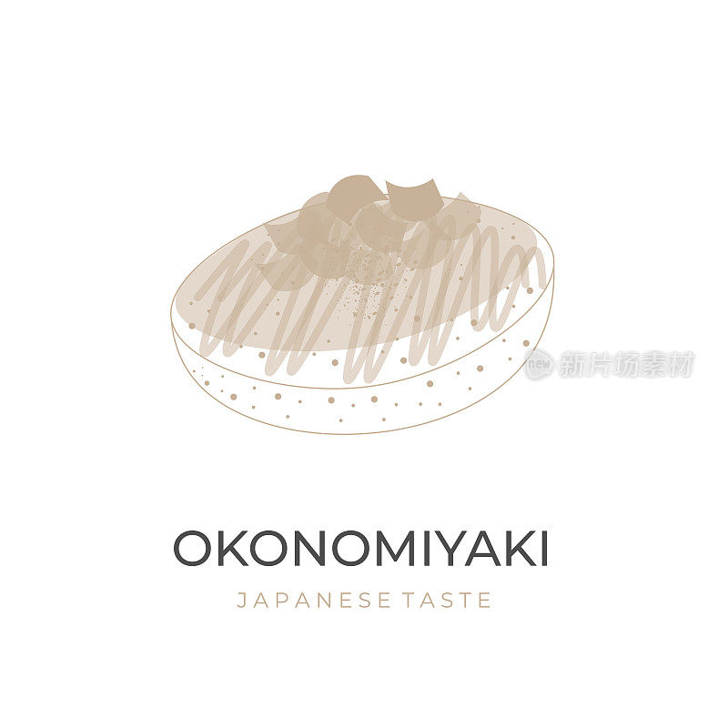 Okonomiyaki简单线条艺术矢量插图