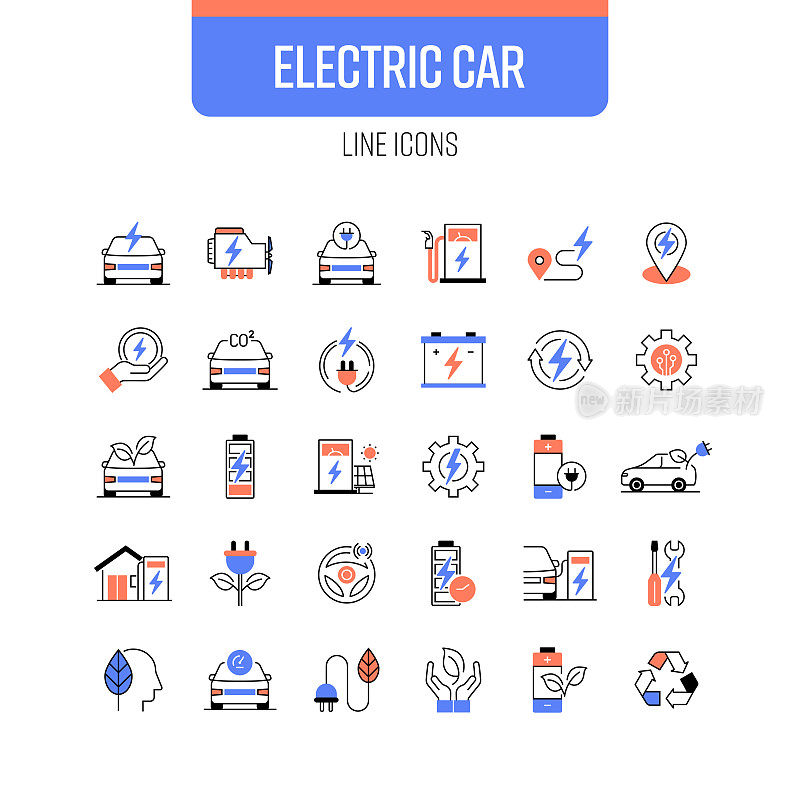 电动汽车线路图标集。采购产品可持续能源，清洁能源，电池，汽车充电站