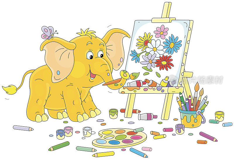 小象在画五颜六色的花