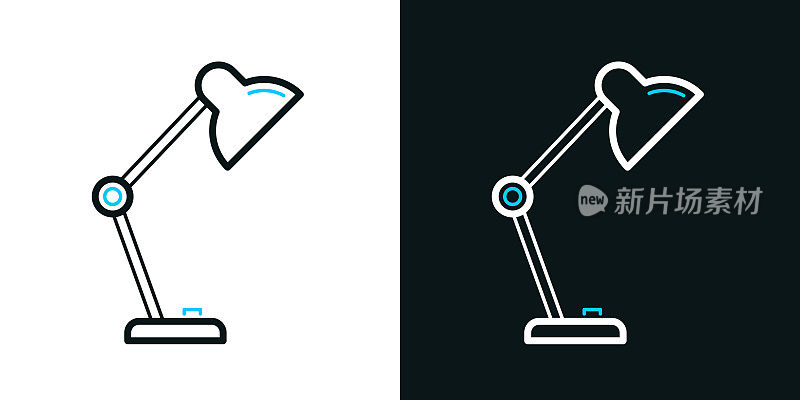 台灯。黑色或白色背景上的双色线条图标-可编辑笔触