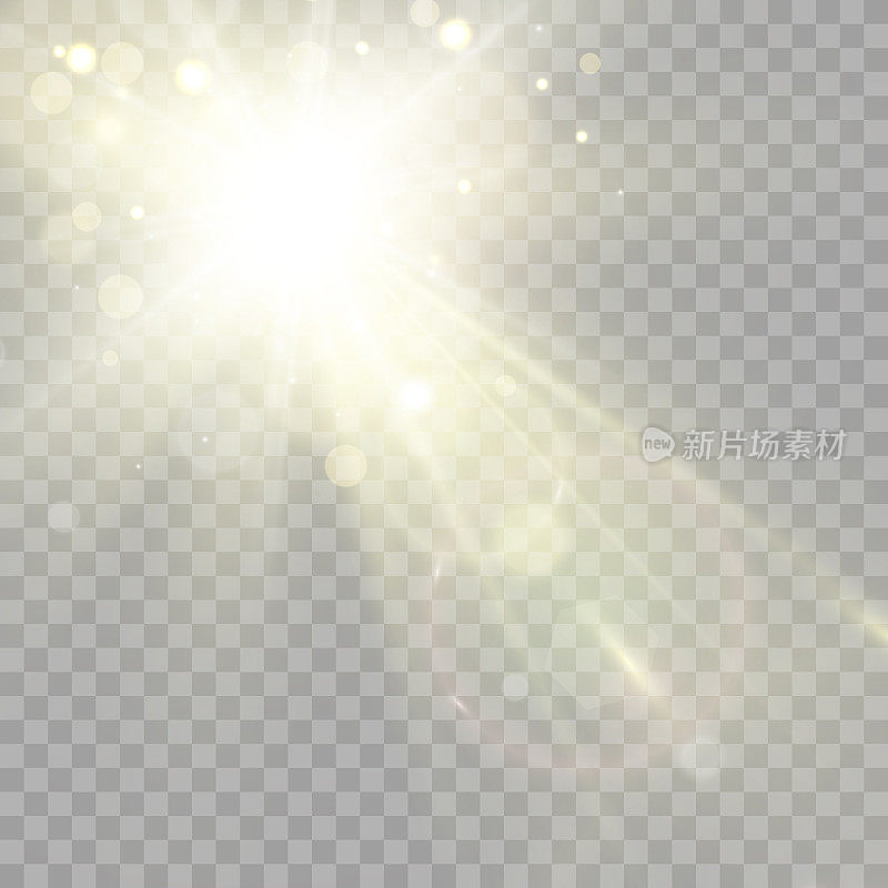 矢量透明阳光专用透镜光晕光效。明亮美丽的星星。来自光线的光。