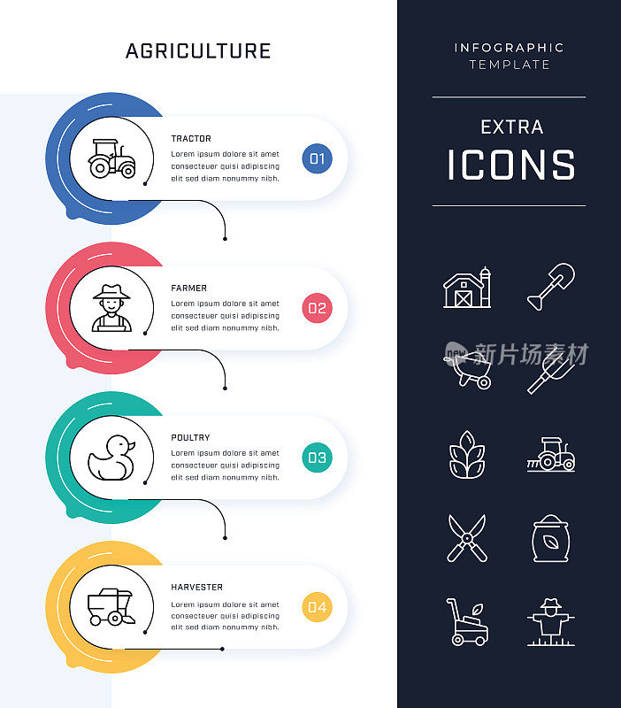 时间轴信息图模板和农业图标集