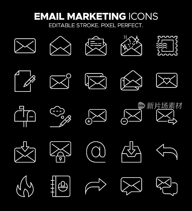 电子邮件营销图标集-通讯，通信，数字媒体，订阅