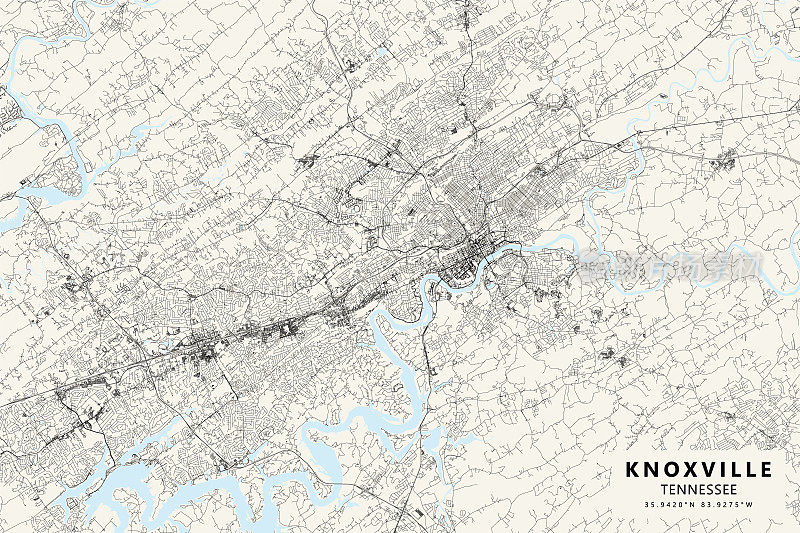 诺克斯维尔，田纳西州，美国矢量地图