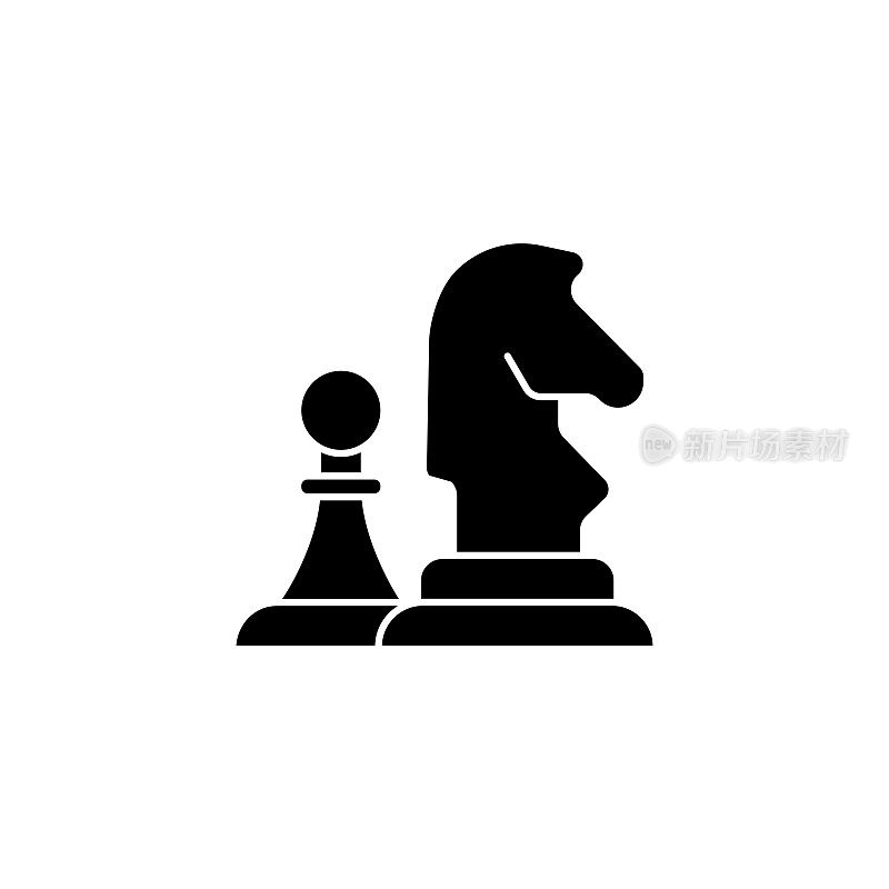 国际象棋坚实的图标设计在一个白色的背景。这个黑色的平面图标适用于信息图表、网页、移动应用程序、UI、UX和GUI设计。