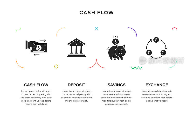 现金流量概念信息图形设计与固体图标