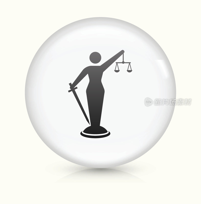 正义女神图标上的白色圆形矢量按钮