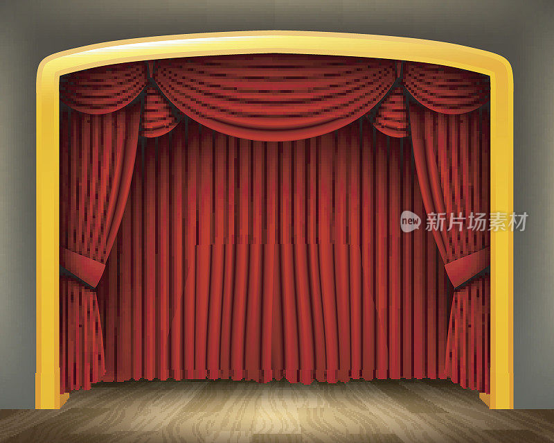 古典剧场的红色窗帘，木地板