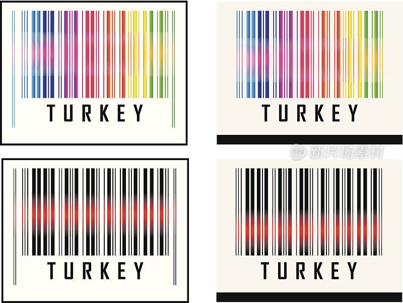 条形码图标和土耳其上空的红色激光传感器光束