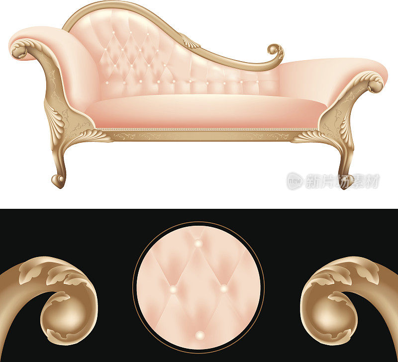 空的粉色和金色复古沙发