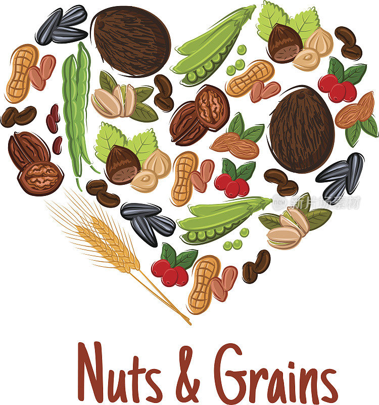 坚果、谷物、种子、豆心海报设计