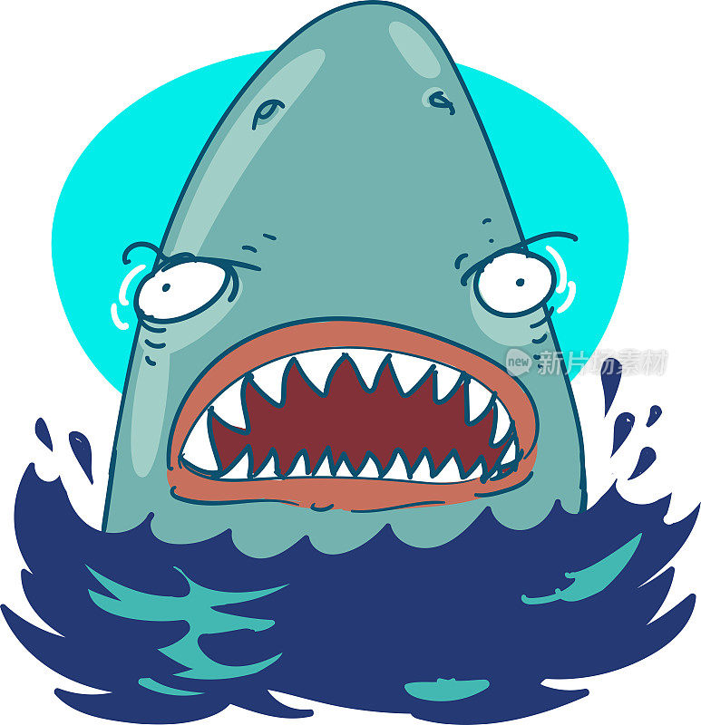 大白鲨搞笑卡通漫画矢量插图