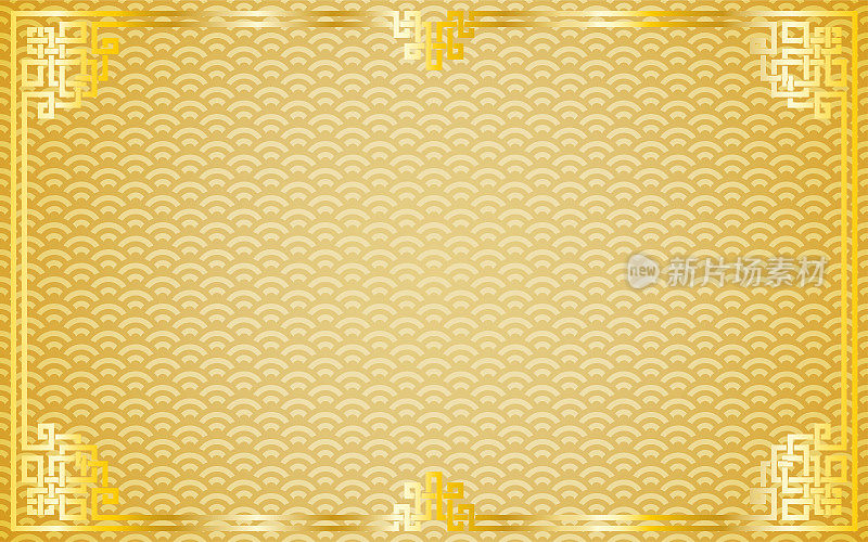 东方复古黄金框架上的黄金图案背景为中国新年庆祝卡片，海报，横幅或传单，矢量