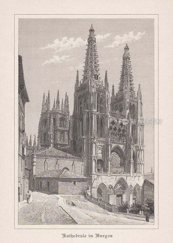 西班牙卡斯蒂利亚布尔戈斯大教堂，钢版画，出版于1892年
