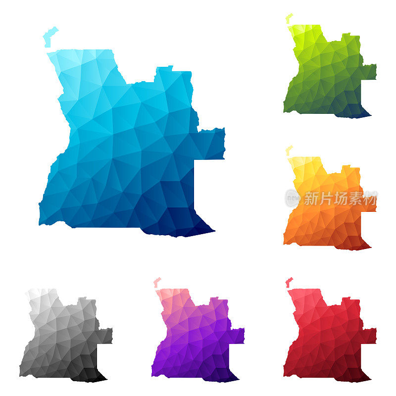 安哥拉地图在低多边形风格-彩色多边形几何设计