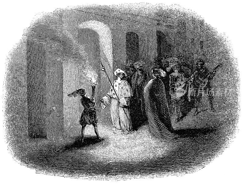 《罗密欧与朱丽叶》中的罗密欧、马库修和班伏里奥去参加凯普莱特舞会