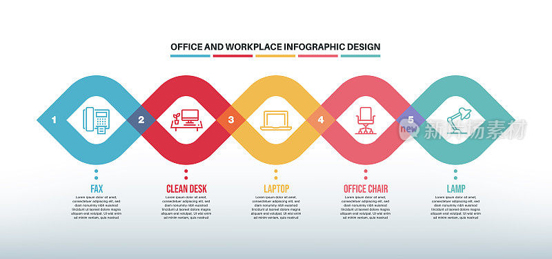 信息图表设计模板与办公室和工作场所的关键字和图标