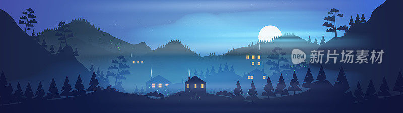 山中的村庄，满月之夜
