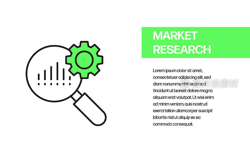 市场研究平面线图标，轮廓矢量符号插图。