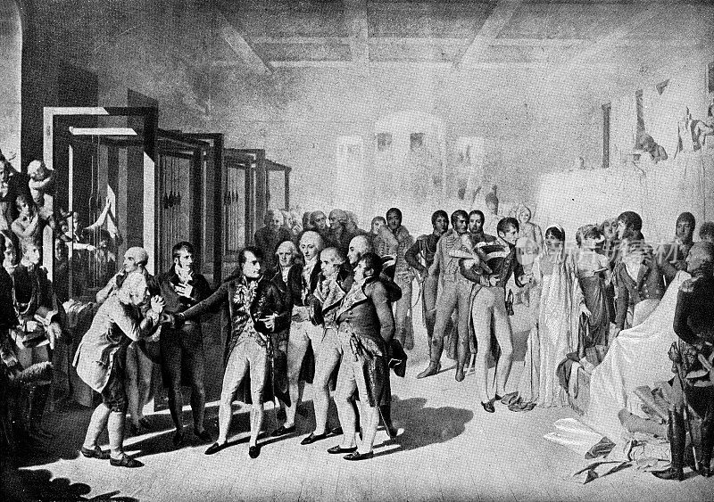 19世纪，拿破仑·波拿巴和约瑟芬参观法国里昂的一家丝绸工厂
