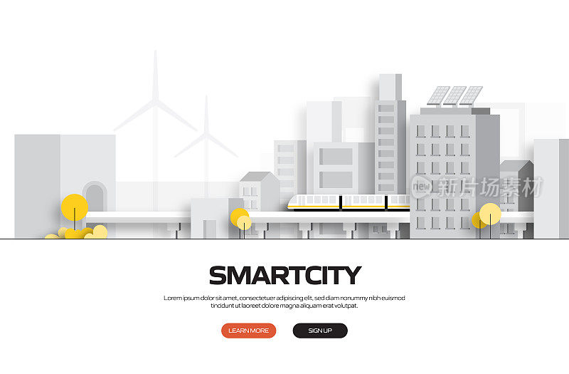智慧城市概念矢量插图用于网站横幅、广告及营销材料、网络广告、商业演示等。