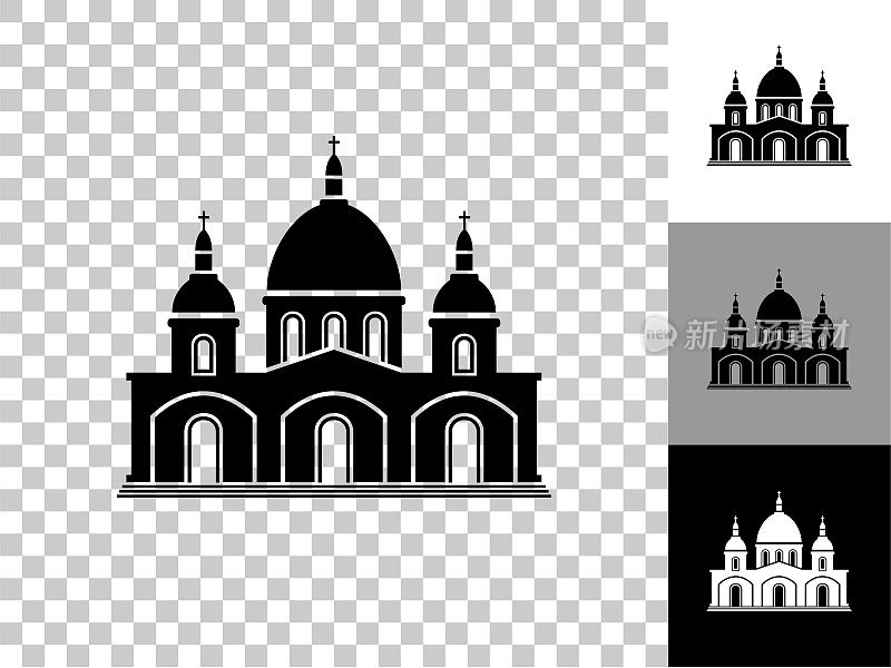 教堂建筑图标在棋盘透明的背景