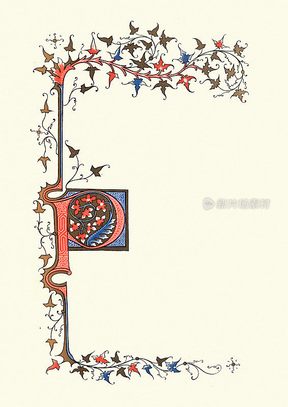华丽的发光字母P，中世纪风格