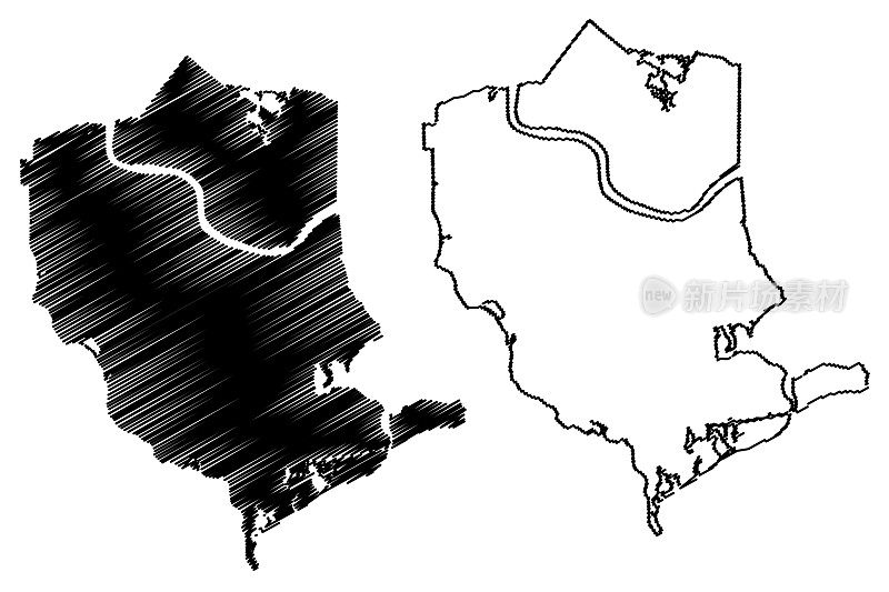 圣查尔斯县，路易斯安那州(美国县，美利坚合众国，美国)地图矢量插图，涂鸦素描圣查尔斯教区地图