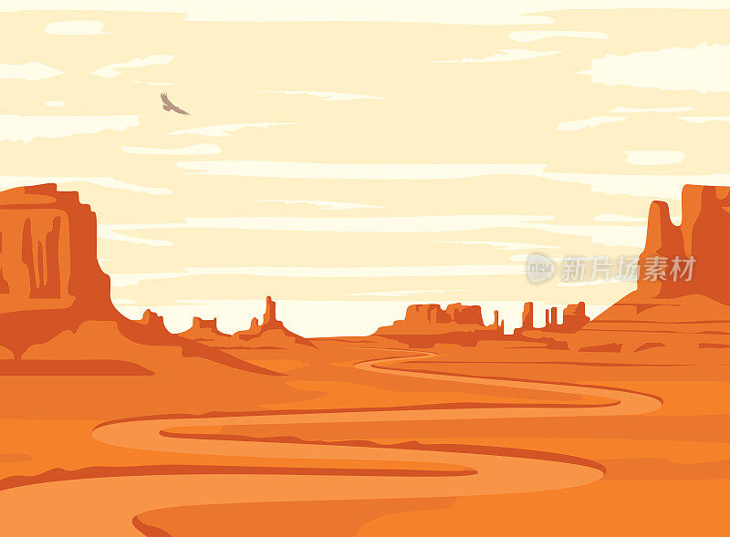 西部沙漠景观有蜿蜒的土路