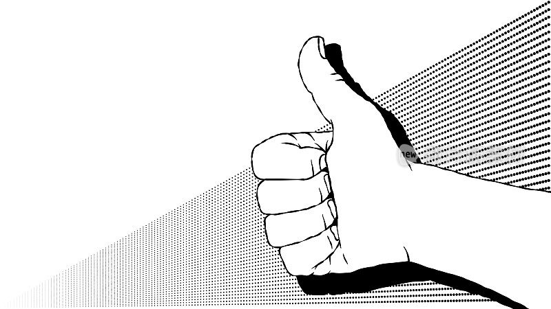 手绘横幅插图-竖起大拇指。