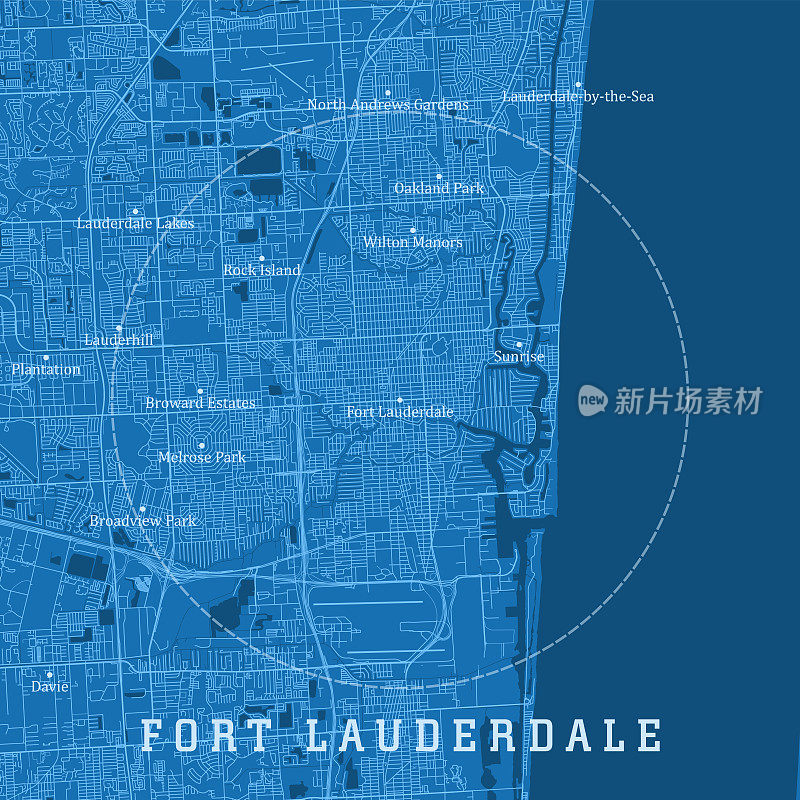 佛罗里达州劳德代尔堡城市矢量路线图蓝色文本