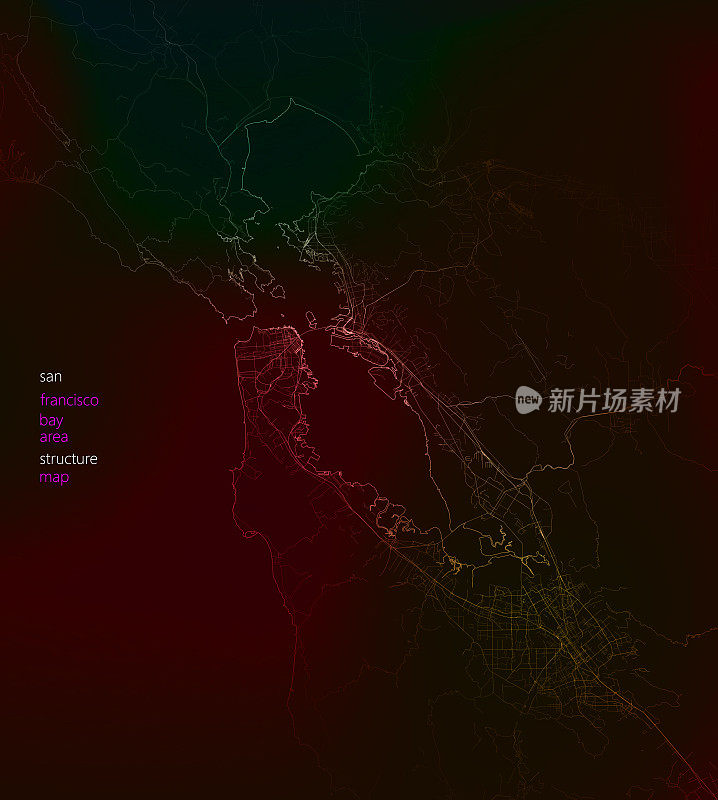艺术插图风格的地图设计，旧金山海湾地区