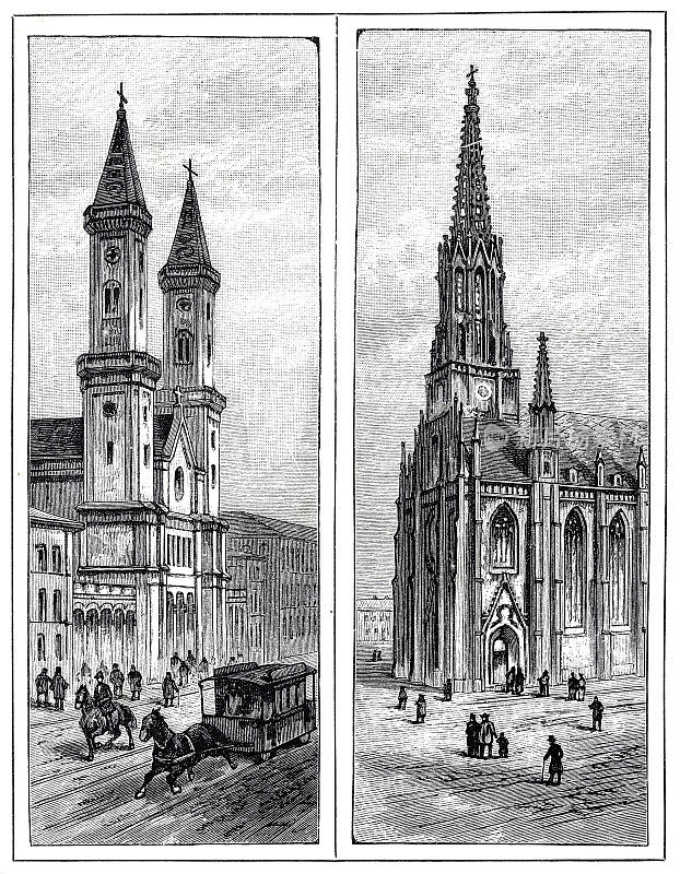 慕尼黑、路德维希教堂和奥基教堂