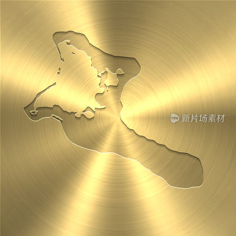 基里巴斯地图上的金色背景-圆形拉丝金属纹理