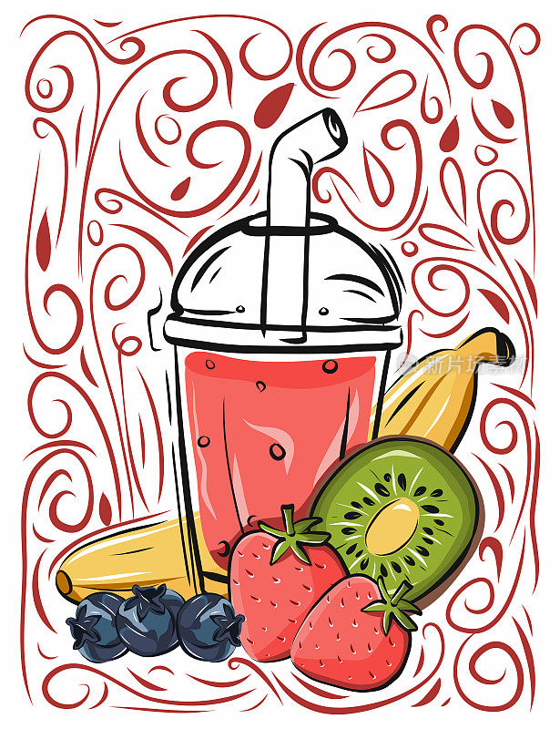 思慕雪相关卡通涂鸦插图。手绘向量